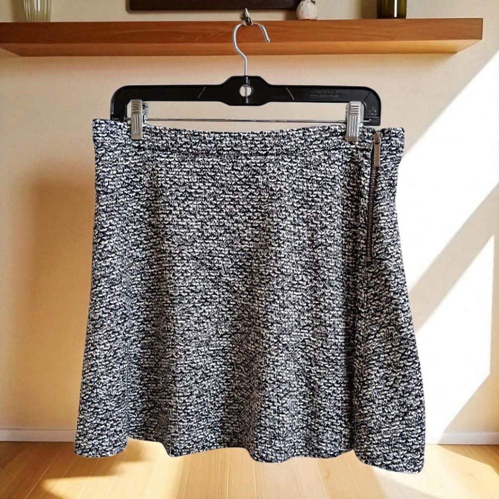 Michael Michael Kors Black & White Faux Tweed Skirt with Silver Zipper Accent